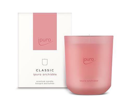 ipuro Classic dekorative Duftkerze - ORCHIDÉE | Duftkerze im Glas mit fruchtigen Noten, sizilianischer Limone, Pfirsich, Veilchen & Maiglöckchen Aroma | Raumduftkerze in rosé 270g