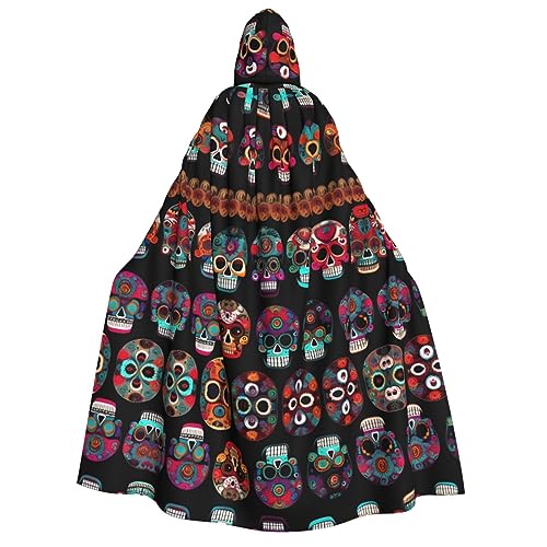 FRESQA Mexikanischer Totenkopf-Aufdruck, unverzichtbarer Vampirumhang - ein Muss für jede Frau, die sich verkleiden und Rollenspiel-Garderobe tragen kann