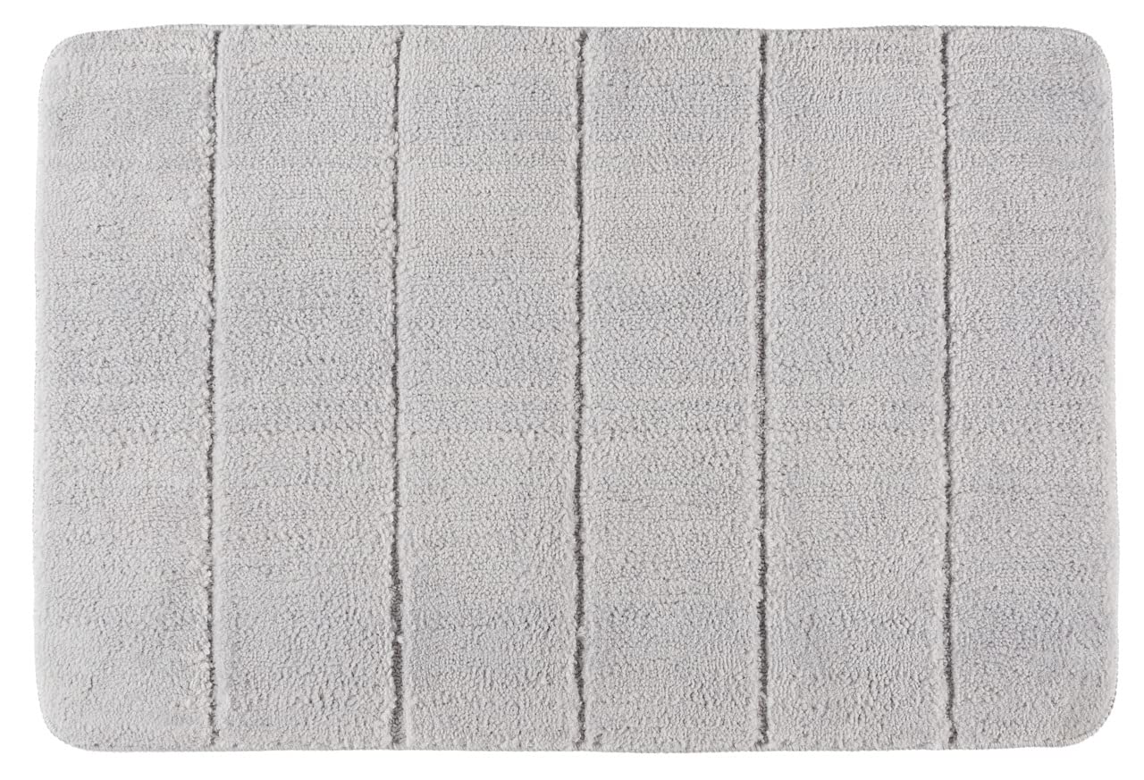 WENKO Badteppich Steps Light Grey, 60 x 90 cm - Badematte, rutschhemmend, außergewöhnlich weiche und dichte Qualität, Polyester, 60 x 90 cm, Hellgrau