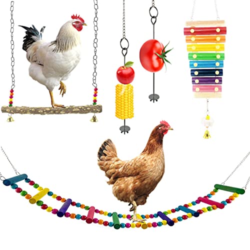 Hühner Spielzeug, Spielzeug für Hühner, Hühnerspielzeug für Hühnerstall, Hühner-Xylophon mit Schleifstein, Hühnerschaukel, Flexible Leiter, Schnurbeutel, Gemüsespieß, Schnur-Futterspender für Hühner