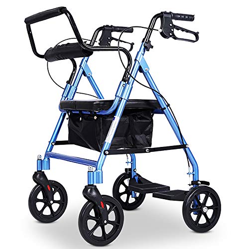 2-in-1-Rollator-Gehhilfe für ältere Menschen, mit Sitz und Rückenlehne und großen Rädern, höhenverstellbarer Rollator-Gehhilfe für jedes Gelände, Belastung 100 kg, blau
