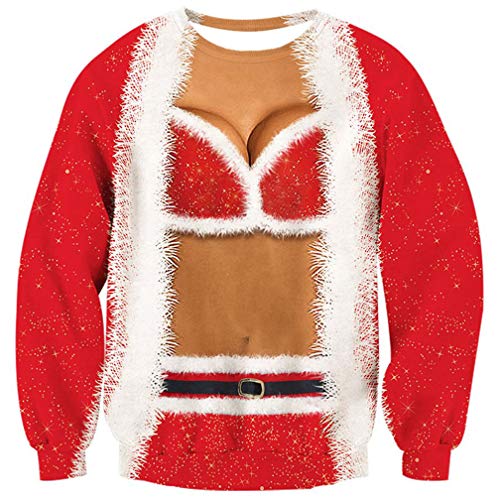 Goodstoworld Ugly Christmas Sweater 3D Rot Damen Funny Crazy Weihnachtspullover Pullover Weihnachten Sweatshirt Unisex XXL