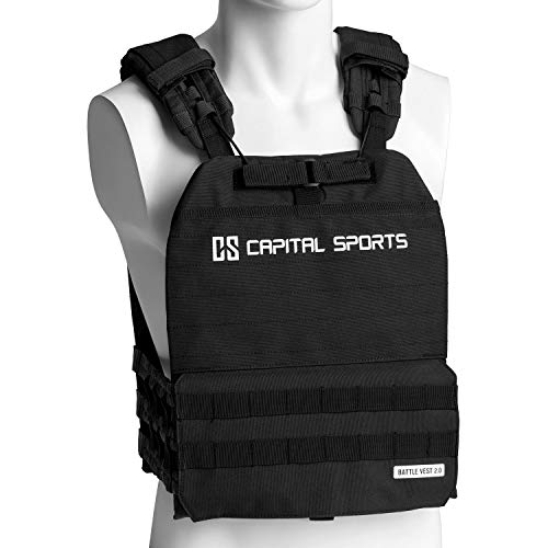 Capital Sports Battlevest 2.0 Gewichtsweste - Weight Vest mit hohem Komfort, Trainingsweste mit optimaler Polsterung, inkl. 2 Gewichtsplatten: 2x 4,0 kg (8,0 kg), schwarz