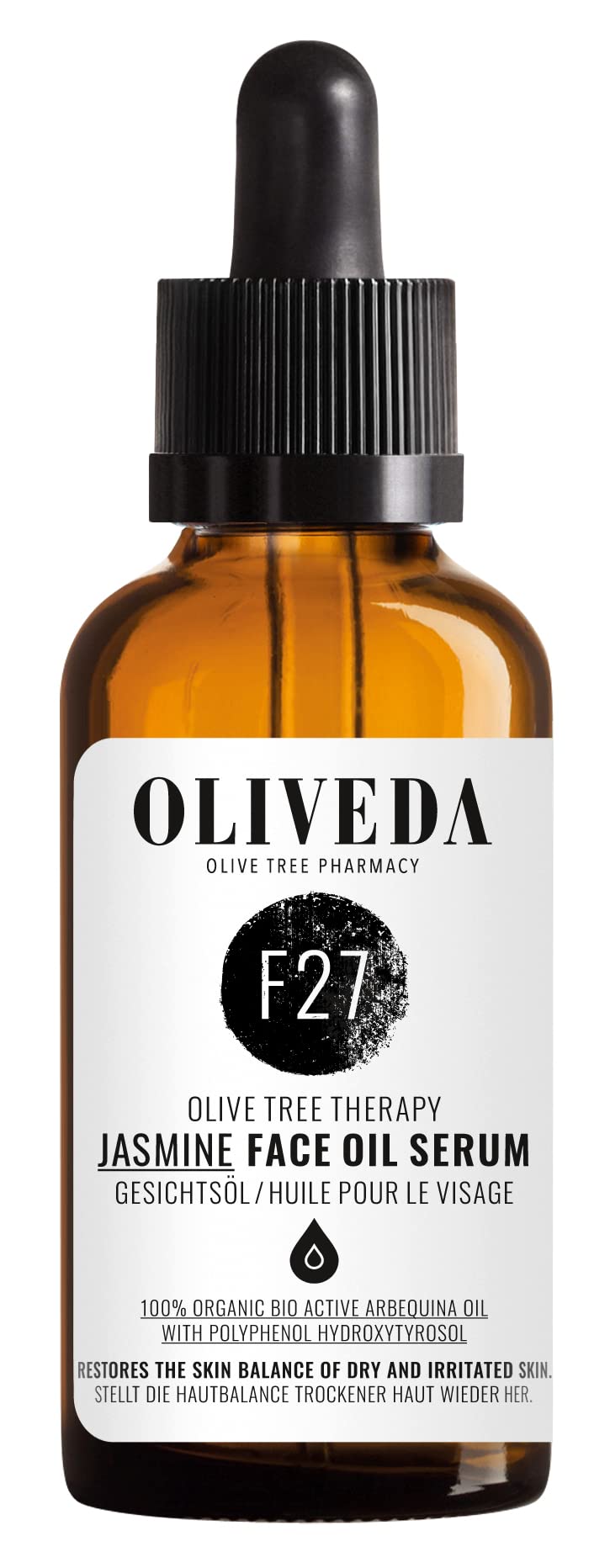 Oliveda F27 - Gesichtsöl Jasmin - Regenerating - organisch natürlich | pflegt + stimuliert die Hautelastizität | Intensivöl Feuchtigkeitspflege Anti-Aging + Anti Falten - 50 ml