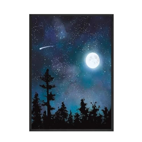 Aurora Borealis Canvas Poster Shooting Stars Nachthimmel Moon Bäume Malerei Bilder Wandkunst Druck Nordic Bedroom Wohnkultur (Color : B, Size : 60x90cm No Frame)