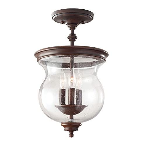Licht-Erlebnisse Rustikale Deckenleuchte JASCHA Metall Glas Bronze 3-flammig wohnlich Design Lampe Wohnzimmer Flur