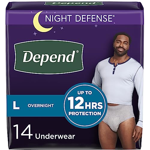 Depend Night Defense Incontinence Underwear for Men, Overnight, Disposable, Large, 28 Count (2 Packs of 14) (Packaging May Vary)