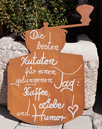 Rostalgie Edelrost Tafel Kaffeemühle mit Spruch Die besten Zutaten 35 x 25 cm Schild