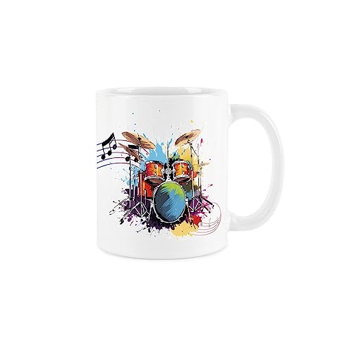 Purely Home Schlagzeug-Tasse – buntes Musikinstrument abstrakt weißer Tee Kaffee Geschenk Tasse