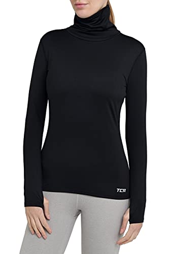 TCA Warm-up Damen Thermo-Laufshirt mit Rollkragen - Langarm - Black Rock (Schwarz), XS