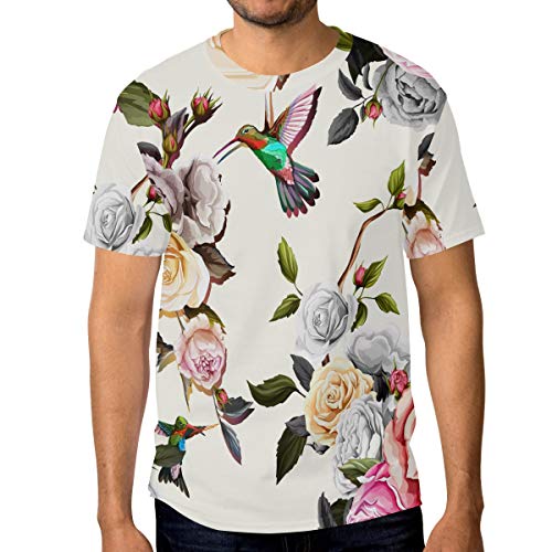 LUNLUMO Beautiful Hummingbirds Floral Herren Basic Kurzarm Sun Shirt T-Shirt, 1, XXX-Large