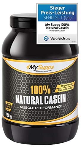 MySupps- 100% Natural Casein, hochwertiges & bioaktives Night Protein, hochdosiertes Aminosäureprofil + Vitamin B6, Mineralkomplex für Sportler, Made in Germany-750g Pulver