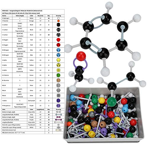 Hztyyier 267Pcs Molecular Chemistry Model Kit Molekülbaukasten Chemie für anorganische und organische Strukturen Atom Link Model Set für Lehramtsstudenten