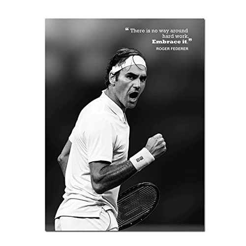 wjwang Berühmter Tennisspieler Roger Federer Poster Wandkunst Leinwanddruck An Der Wand Motivierendes Zitat Dekorative Malerei Für Wohnzimmer,O1,70X90Cm Ohne Rahmen