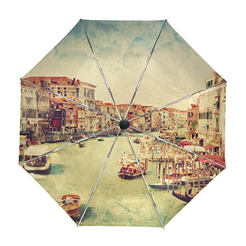 alaza Venedig Italien Vintage Reise-Regenschirm Auto Öffnen Schließen UV-Schutz Windsicher