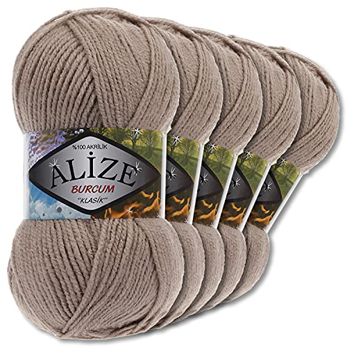 5x Alize 100 g Burcum Klasik Wolle (Hellbraun 167)