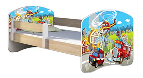 Kinderbett Jugendbett mit einer Schublade und Matratze Sonoma mit Rausfallschutz Lattenrost ACMA II 140x70 160x80 180x80 (37 Fußballer 2, 140x70)