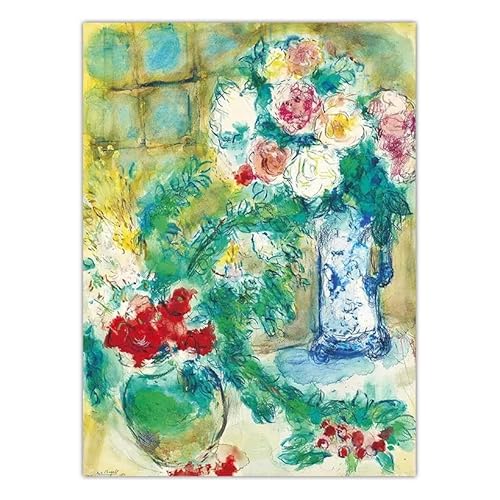 XIAOMENGT Marc Chagall Blumen-Poster, abstrakte Wandkunst, Marc Chagall-Drucke, Vintage-Leinwandgemälde für Moderne Heimdekoration, Wandbild, 40 x 60 cm, ohne Rahmen