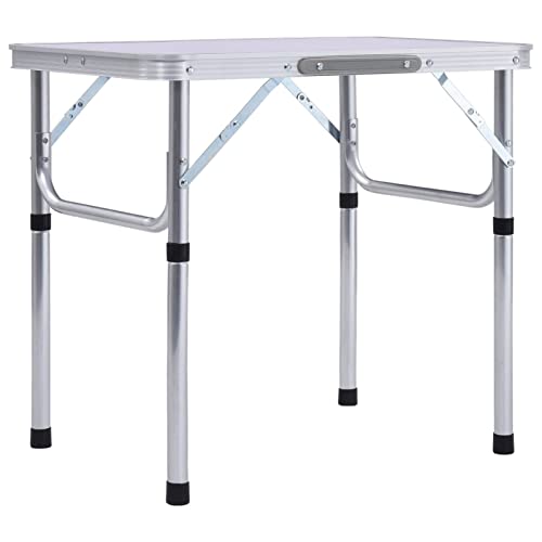 RONGQI Klappbarer Campingtisch, Klapptisch, Camping Tisch, Tapeziertisch, Balkon Klapptisch, Beistelltisch, Campingmöbel, Weiß Aluminium 60x45 cm