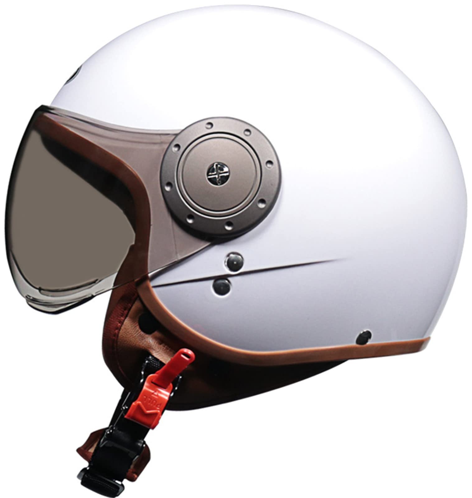 Motorradhelm mit offenem Gesicht 3/4-Jet-helm HD-Visier in W-Form ECE-zertifizierter leichter halbbedeckender Schutzhelm für Herren Damen herausnehmbares Futter Ohrmuscheln B,54-61CM