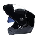 LvRaoo Motorradhelm Integralhelm Atmungsaktiv Winddicht Regenfest Sturz Helm mit Einstellbar Sonnenblende (Schwarz | Transparente Linse, Black)
