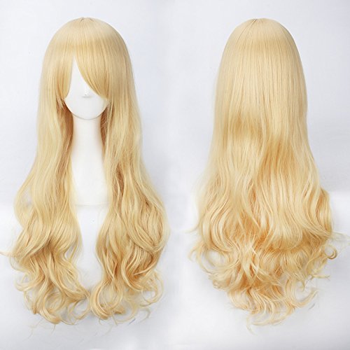 Wig for Carnival Nightlife CluI Party Dress Up Wig  Cos Wig Color Anime Wig Button Net High Temperature Wire Universal 80Cm Long Curly Hair Color: K027-2 (80Cm Light Golden)