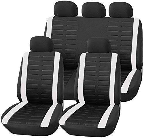 Veshow 4 Stück Autositzbezüge Universal Typ Vorne und Hinten Universal Autositzbezug Kunstleder mit Split Back Funktion Autoteile Innenraum (Schwarz und Weiß)