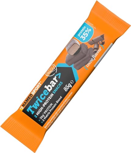 NAMEDSPORT> Twicebar>, Kakao-Protein-Riegel mit Schokoladenüberzug, mit Milchprotein-, Kasein- und Molkenprotein-Konzentrat, kollagenfrei, fettarm, Marke aus Italien, Schachtel mit 12 Stück