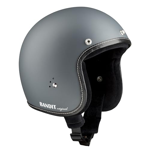 BANDIT Jet Premium Open Motorcycle Helmet Matte Gray Leather Profile Custom Biker Style Visor Included Dull Gray Open Helmet JETPAG (S)