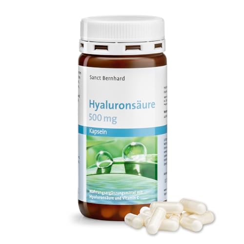 Sanct Bernhard Hyaluronsäure-Kapseln 500 mg, mit 40 mg Vitamin C & 500 mg reine Hyaluronsäure, 90 Kapseln für 3 Monate