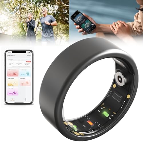 Smart Ring Health Tracker für Frauen und Männer, mit Bluetooth 5.1, Herzfrequenzmesser, HRV, Blutsauerstoffsättigung, Körpertemperatur, Schlaf, Sportübung, Kompatibel mit IOS und Android,Black-#13