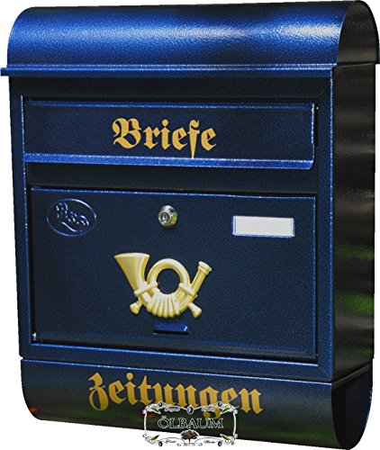 BTV Großer XXL Briefkasten Runddach blau edelblau dunkelblau Metall Zeitungsfach Zeitungsrolle Postkasten R/bl