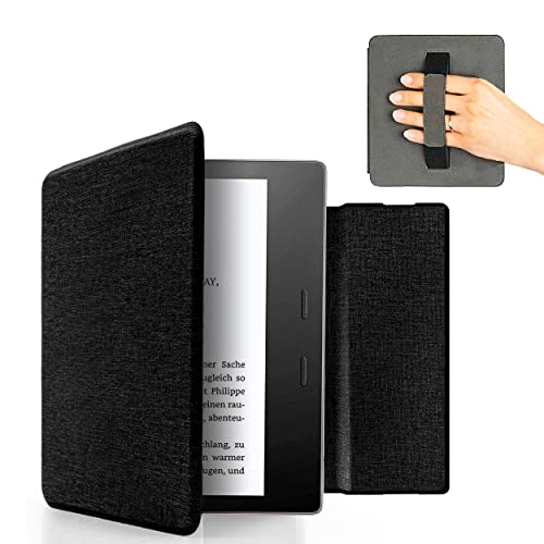 MyGadget Hülle für Amazon Kindle Oasis 10. Generation ab 2019 & 9. Generation (2017) mit Handschlaufe & Auto Sleep / Wake Funktion - Flip Case in Schwarz