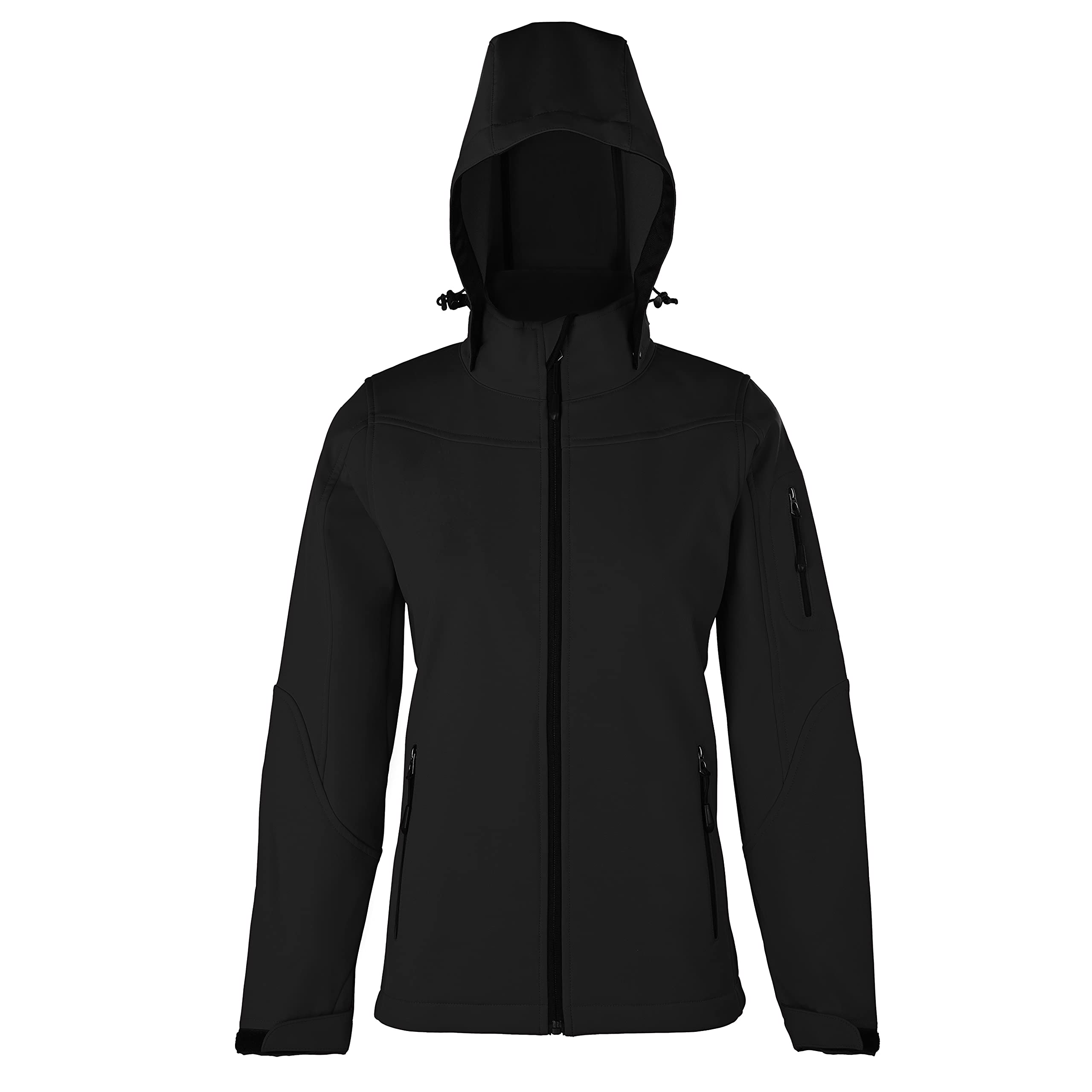 HRM Damen Hooded Softshell Jacket, schwarz, Gr. 2XL I Premium Softshelljacke Damen wasserabweisend I 5.000mm Wassersäule I Funktionsjacke I Workwear I Hochwertige & nachhaltige Damen-Bekleidung