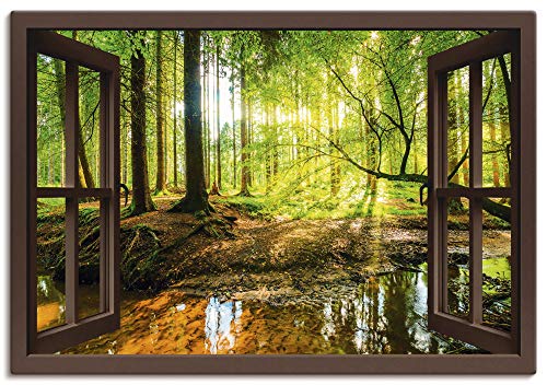Artland Qualitätsbilder I Bild auf Leinwand Leinwandbilder Wandbilder 70 x 50 cm Landschaften Wald Foto Braun C3JG Fensterblick Wald mit Bach