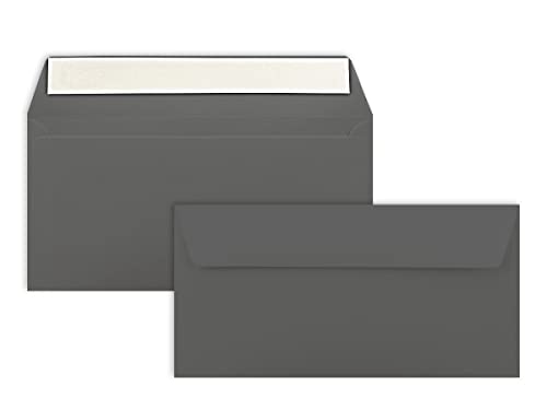 150 Brief-Umschläge DIN Lang - Anthrazit - 110 g/m² - 11 x 22 cm - sehr formstabil - Haftklebung - Qualitätsmarke: FarbenFroh by GUSTAV NEUSER