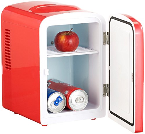 Rosenstein & Söhne Kühlschrank klein: Mini-Kühlschrank mit Warmhalte-Funktion, 4 Liter, für 12/230 Volt, rot (Mini Kühlschrank für Dosen)
