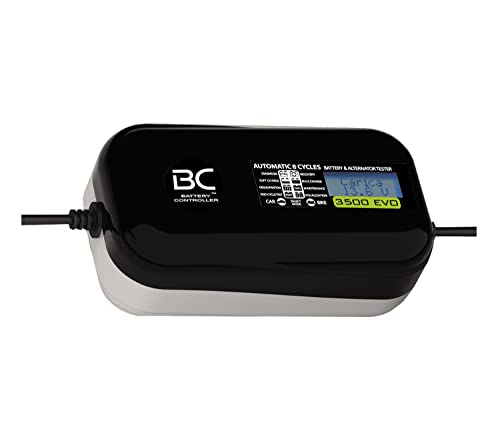 BC Battery Controller BC 3500 EVO, Digitales Batterieladegerät und Erhaltungsladegerät mit LCD, Batterie- und Ladesystem-Prüfgerät für alle 12V Blei-Säure Autobatterien und Motorradbatterien, 3.5A/1A