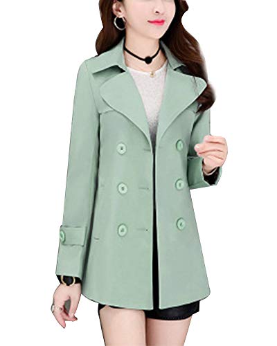 Shaoyao Damen Zweireiher Slim Fit Elegant Trenchcoat Jacke Kurzer Absatz Mantel Mit Gürtel Grün 2XL