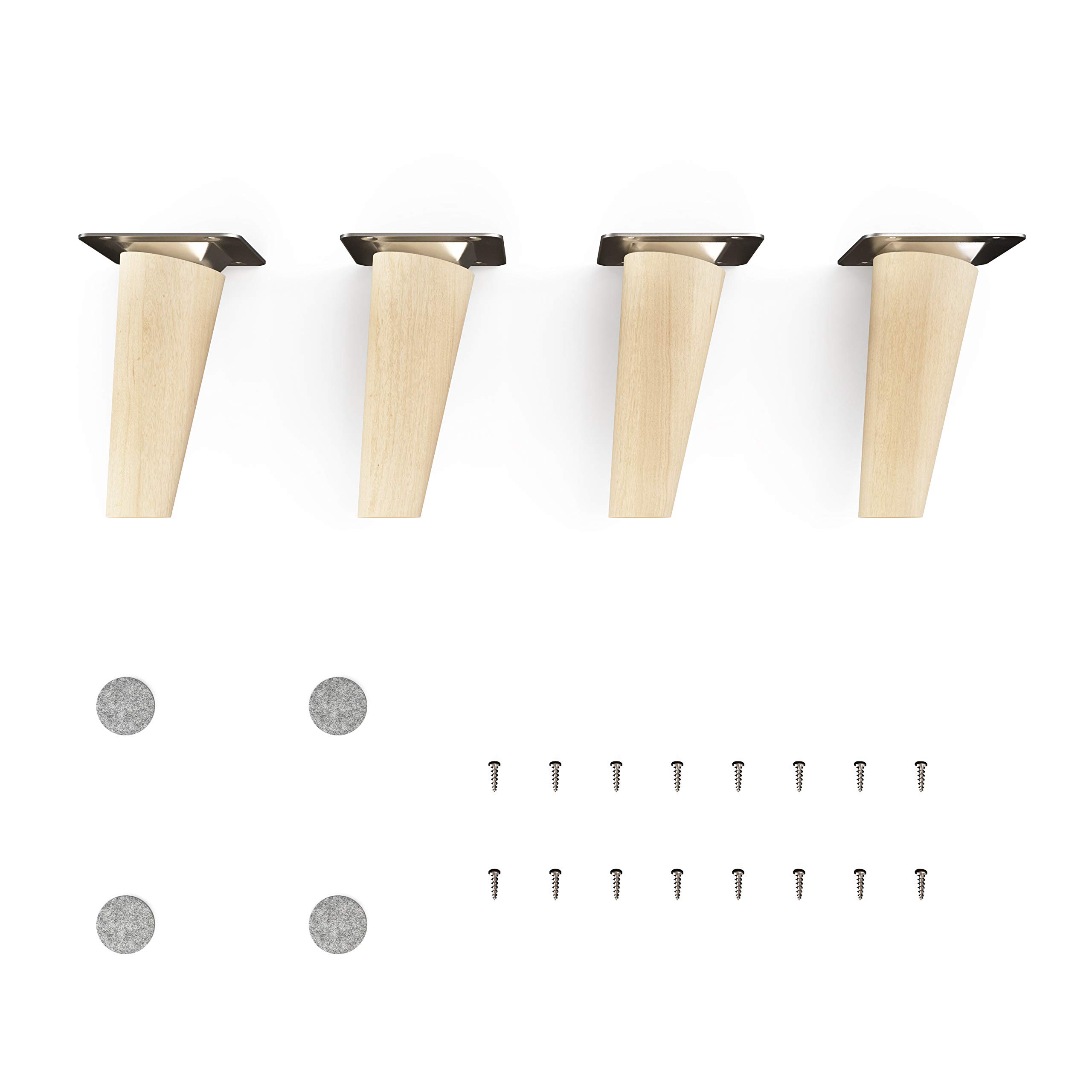 sossai® Holz-Möbelfüße - Clif Round | Natur (unbehandelt) | Höhe: 10 cm | HMF2 | rund, konisch (schräge Ausführung) | Material: Massivholz (Buche) | für Stühle, Tische, Schränke etc.