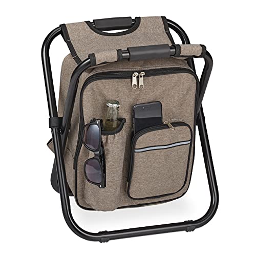 Relaxdays Campinghocker mit Tasche, klappbar, tragbar, leicht & stabil, HBT: 42x35x29 cm, Sitzrucksack, Polyester, beige