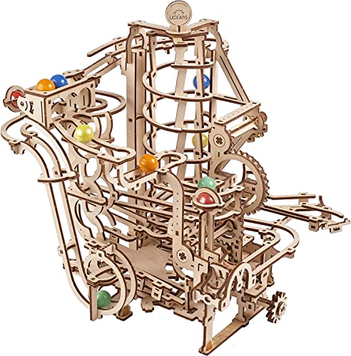 UGEARS DIY Murmelbahn Holz Spirale - Marble Run 3D Holzpuzzle Erwachsene - Holzkugelbahn Modellbausatz - Mechanische Holz Kugelbahn mit farbigen Glasmurmeln - Modellbau Holzbausatz 3D Puzzle Kit