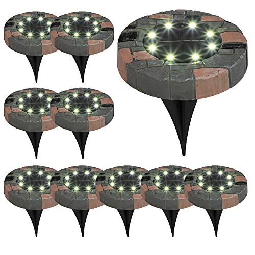 Solar Bodenlampen mit je 8 kalt-weißen LEDs | inkl. Erdspieß | moderne Solarlampe für Außen | perfekt für Wege, Beete, Rasen etc. (10er Set, Stein-Optik)