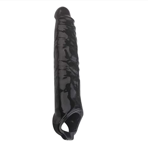 Realistische TPE Penis-Manschette Vergrößerung Kondome Dick Extender Dildo Enhancer Riesige Penis-Sleeve zur Penisverlängerung, 28Cm,Schwarz