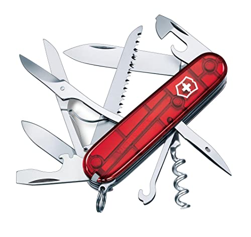 Victorinox, Taschenmesser, Huntsman, 91 mm, rot transparent (15 Funktionen, Klinge, Korkenzieher, Dosenöffner, Klinge)