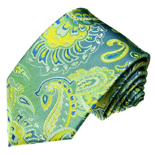 Lorenzo Cana - Exklusive Seidenkrawatte - grün türkis blau gold Paisley floral - Krawatte aus 100% Seide - 36031