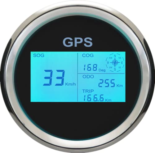 ELING Digital GPS Tacho LCD Geschwindigkeitsmesser Kilometerzähler Einstellbar mit GPS Antenne 85mm Überdrehzahl Alarm