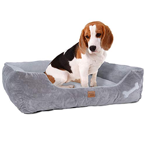 ib style® Happy Buddy Hundebett | Haustierbett für Hunde & Katzen | Anti-Rutsch Unterseite | mit Reißverschluss | 2 Größen | 3 Farben | Grau