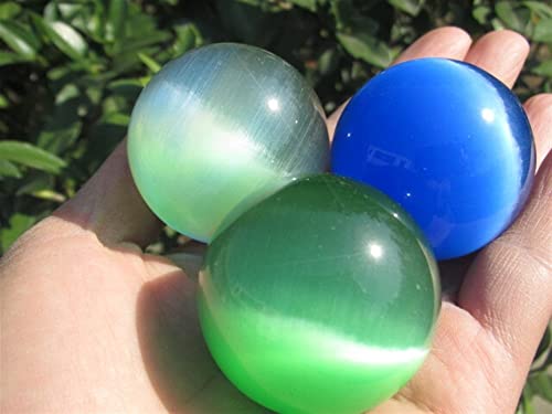 HLELU Home Decor, 40-80 mm Ständer asiatischer Quarz blau Katzenauge Kristallkugel Kugel Geschenke, natürlicher Kristall (Color : Green, Size : 40MM) WEISHENYIN (Color : Green_60MM)