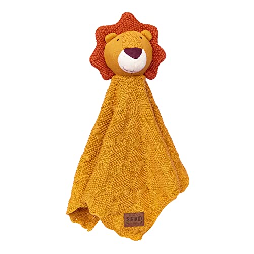 SIGIKID 39631 Strick-Schnuffeltuch Löwe Knitted Love, kuschelweiches Schmusetuch aus Baumwollstrick Einschlafhilfe und Tröster für Babys & Kinder von 0-36 Monaten, Gelb, 40x40x8 cm